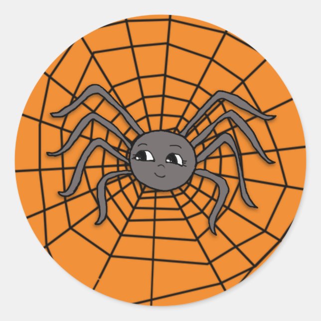 Pegatina Redonda Spider en Spider Web Halloween Fiesta espeluznante (Anverso)