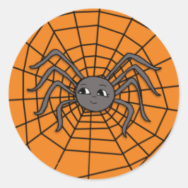 Pegatina Redonda Spider en Spider Web Halloween Fiesta espeluznante
