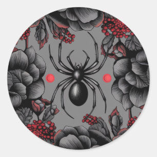 Pegatina Redonda Spider Floral diseño estilo gótico
