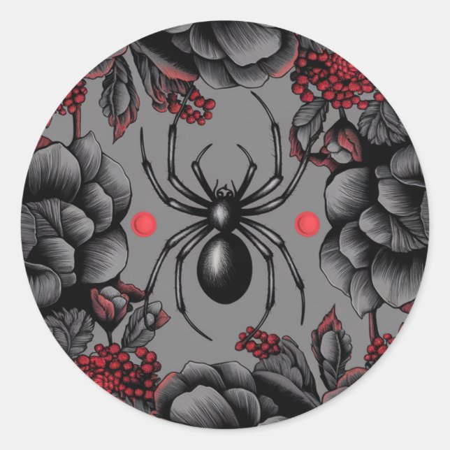 Pegatina Redonda Spider Floral diseño estilo gótico (Anverso)