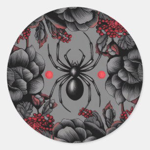 Pegatina Redonda Spider Floral diseño estilo gótico
