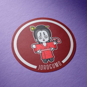 Pegatina Redonda Spider Lady Jorogumo   Yokai japonés