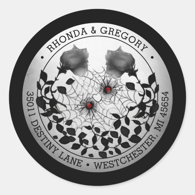 Pegatina Redonda Spider Love Halloween Boda Dirección (Anverso)