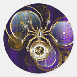 Pegatina Redonda Spider Steampunk sobre fondo morado