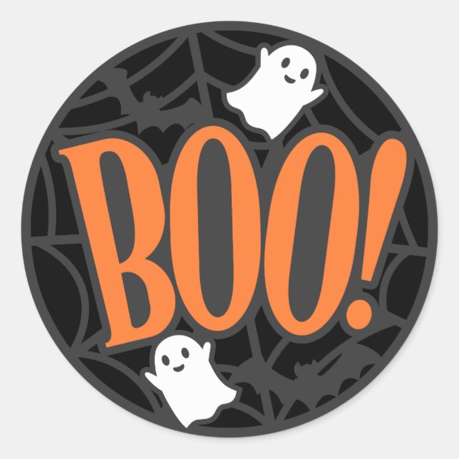 Pegatina Redonda Spider Web Ghost Boo! Halloween (Anverso)