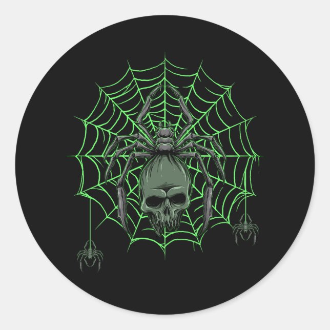 Pegatina Redonda Spider Web Skull Horror Halloween Costume Spiderwe (Anverso)