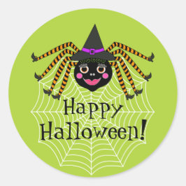 Pegatina Redonda Spider Witch Happy Halloween