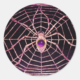 Pegatina Redonda SPIDER Y WEB morado Ametisto negro