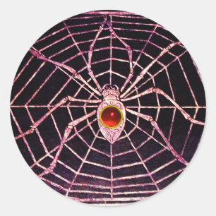 Pegatina Redonda SPIDER Y WEB Red Ruby Black