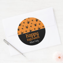 Spiders Happy Halloween Black Naranja Personalizad