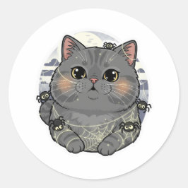 Pegatina Redonda Spiderweb Brit - Halloween del gato británico Shor