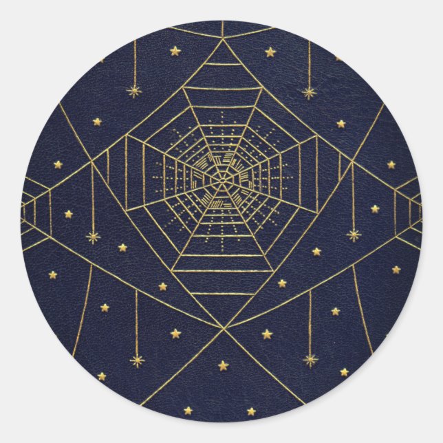 Pegatina Redonda Spiderweb spider star libro de cosecha de oro negr (Anverso)