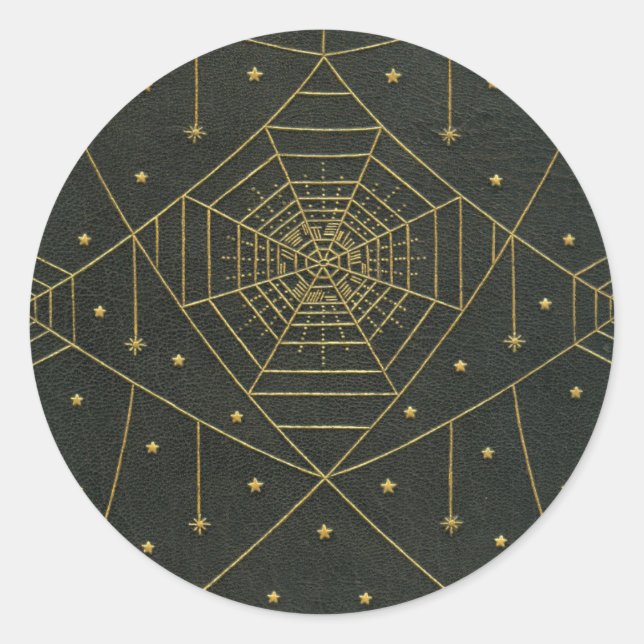 Pegatina Redonda Spiderweb spider star libro de cosecha de oro negr (Anverso)