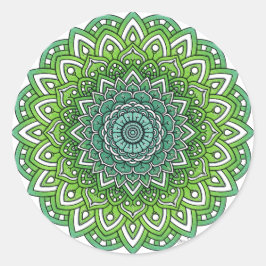 Pegatina Redonda Spiky Green Flower Mandala
