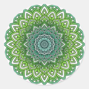 Pegatina Redonda Spiky Green Flower Mandala