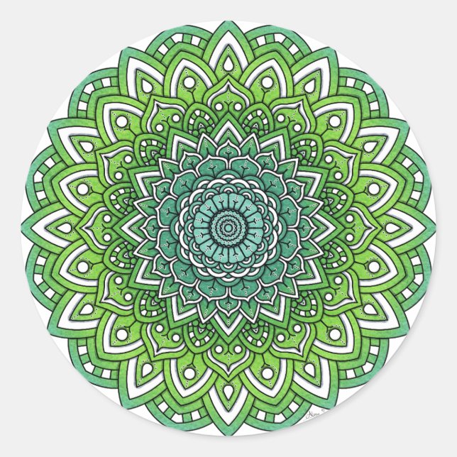 Pegatina Redonda Spiky Green Flower Mandala