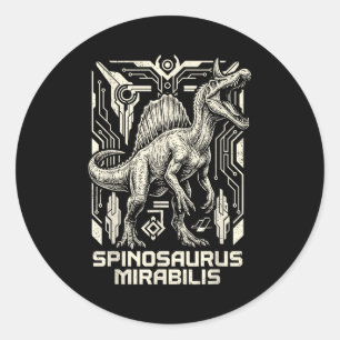 Pegatina Redonda Spinosaurus mirabilis nuevo dinosaurio prehistóric