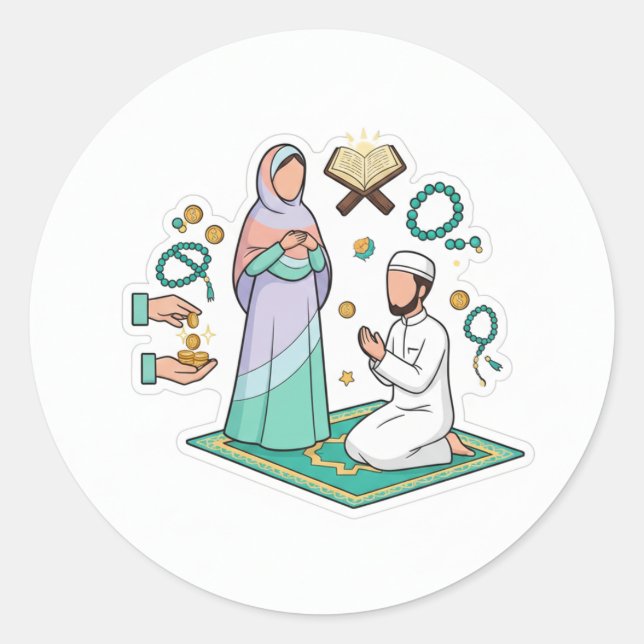Pegatina Redonda Spiritual Islamic Faith & Worship Sticker (Anverso)