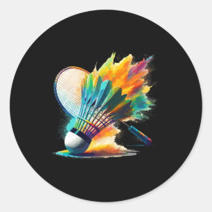 Pegatina Redonda Splash Art Badminton Player Shuttle Racket Sports