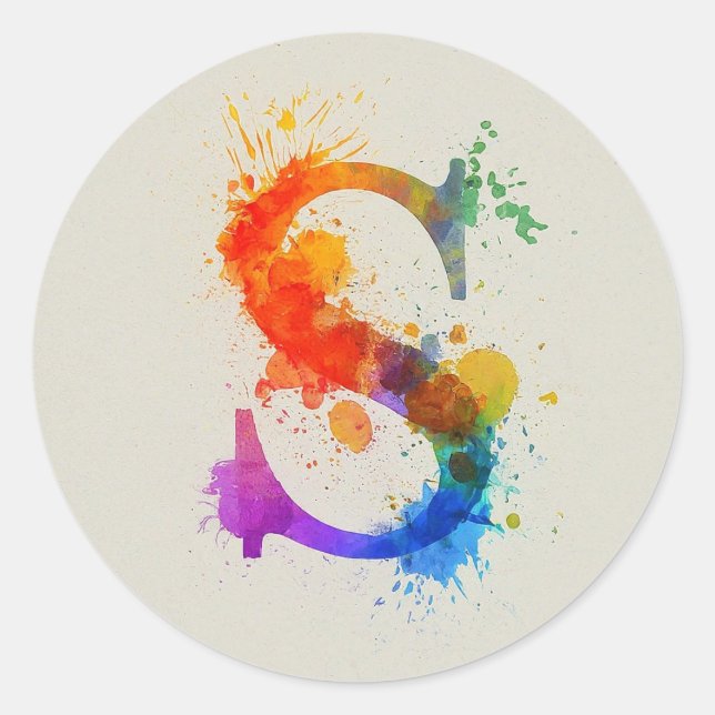Pegatina Redonda Splash de acuarela S (Anverso)