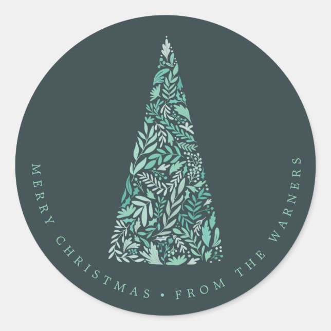 Pegatina Redonda Splendidos Navidades verdes Spruce Tree/vacaciones (Anverso)