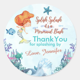 Pegatina Redonda Splish Splash Brown Mermaid Bash Gracias