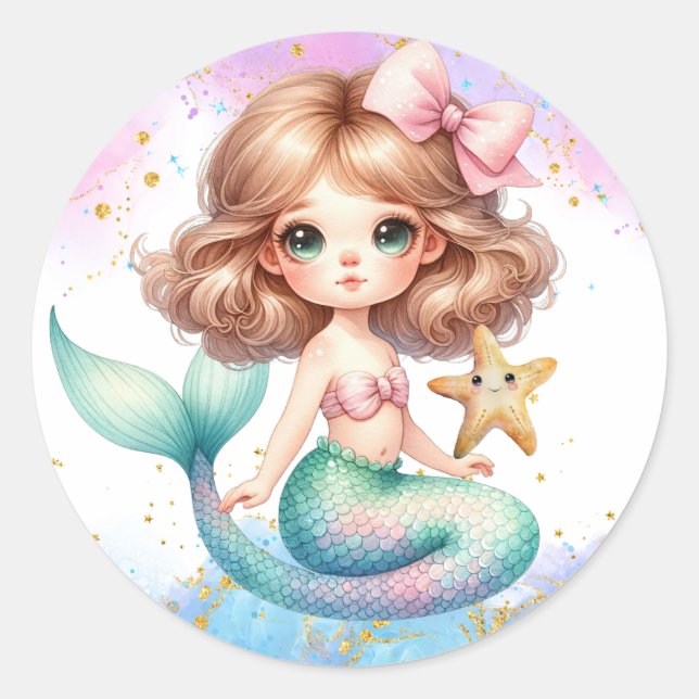 Pegatina Redonda Splish Splash Mermaid Fiestas Pegatinas (Anverso)