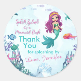Pegatina Redonda Splish Splash Purple Mermaid Bash Gracias