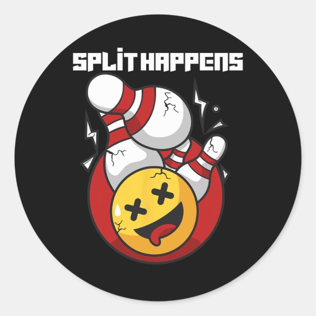 Pegatina Redonda Split Happens Funny Bowling Bowler (Anverso)