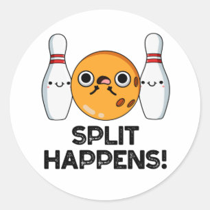 Pegatina Redonda Split Happens Funny Bowling Pun