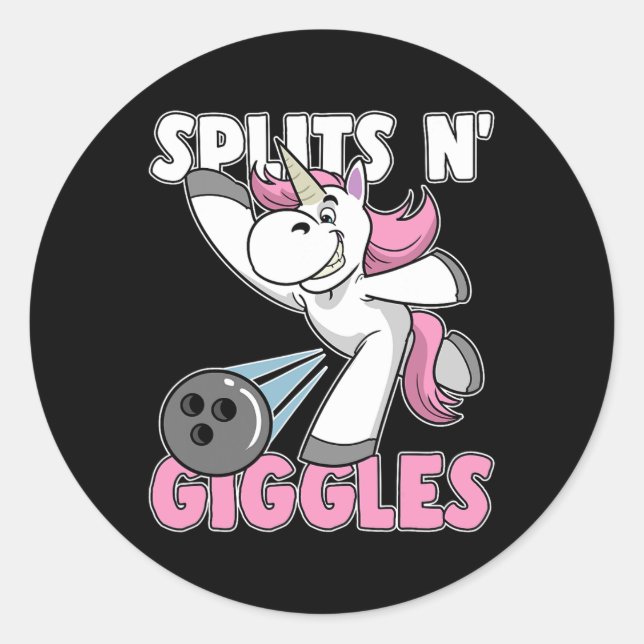 Pegatina Redonda Splits N' Giggles Unicorn Bowler (Anverso)