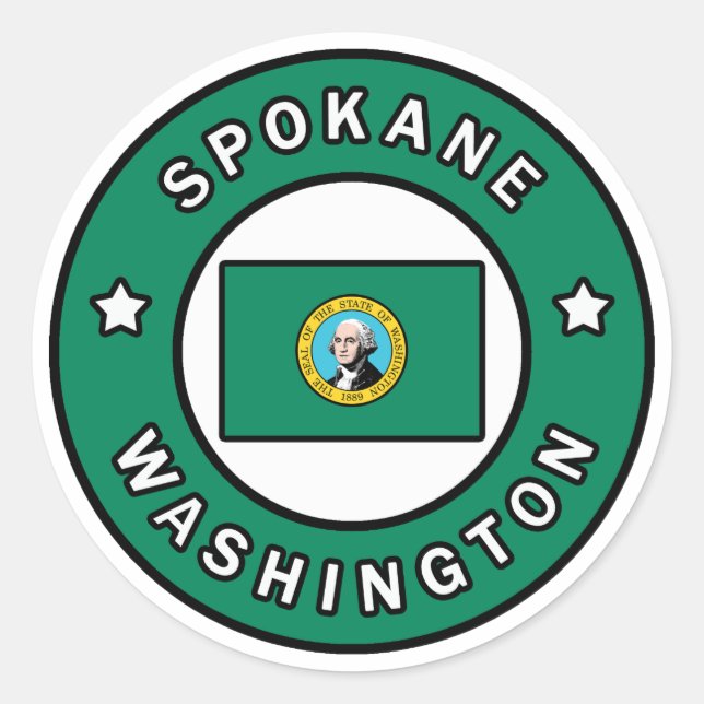 Pegatina Redonda Spokane Washington (Anverso)
