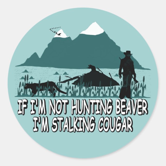 Pegatina Redonda Spoof cougar hunter (Anverso)