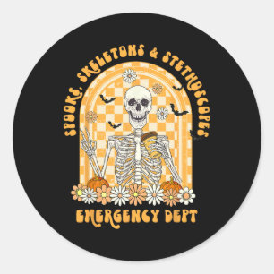 Pegatina Redonda Spooks Skeletans Y Stethoscope Emergency Dept Er