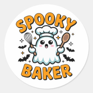 Pegatina Redonda Spooky Baker - Baking Ghost Halloween