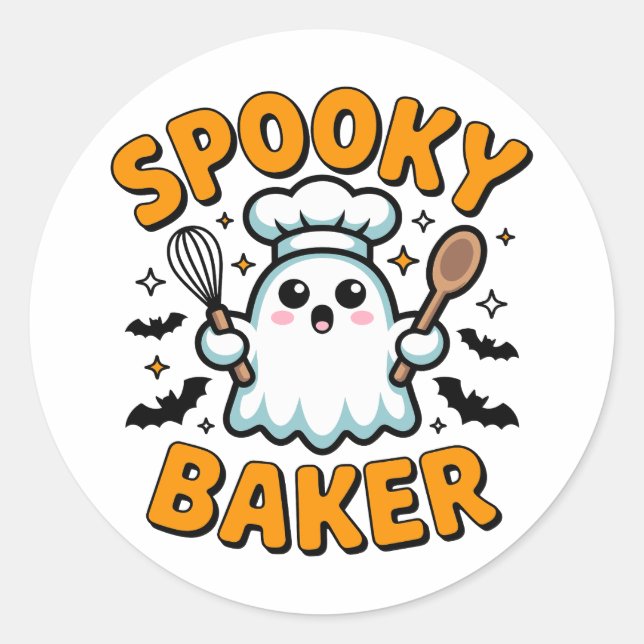 Pegatina Redonda Spooky Baker - Baking Ghost Halloween (Anverso)
