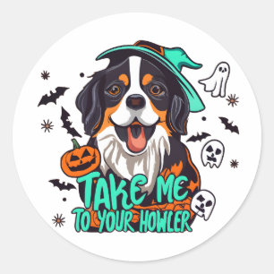 Pegatina Redonda Spooky Bernese Halloween: Llévame a tu Howler