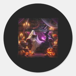 Pegatina Redonda Spooky Bookish Haunted Halloween Vintage Bookstore