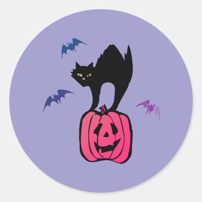 Pegatina Redonda Spooky Cat Halloween Pumpkin Pop Art (Anverso)