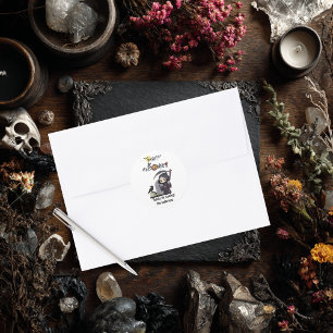 Pegatina Redonda Spooky Grim Reaper Graveyard Crow Gothic Halloween