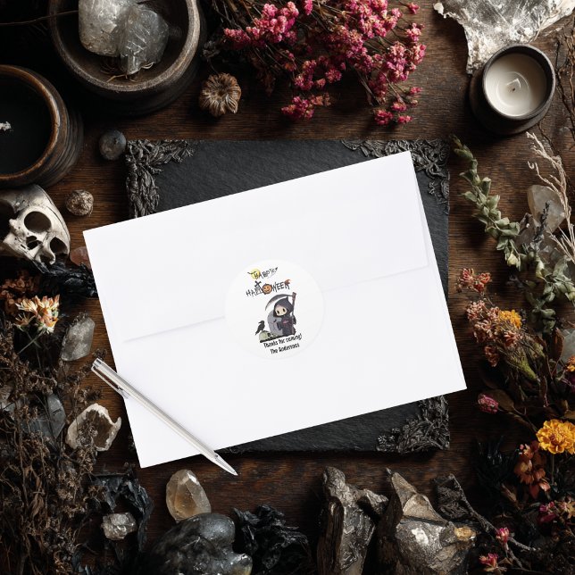 Pegatina Redonda Spooky Grim Reaper Graveyard Crow Gothic Halloween (Subido por el creador)