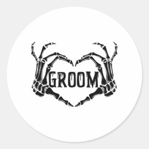 Pegatina Redonda Spooky Groom Skeleton Hands Engagement Boda Hal