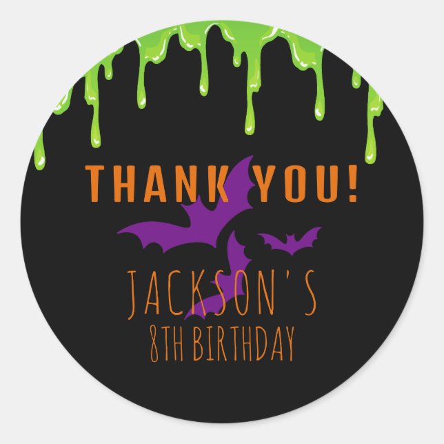 Pegatina Redonda Spooky Halloween Kids Birthday Gracias (Anverso)