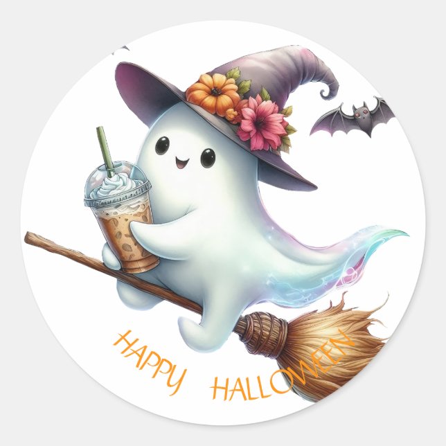 Pegatina Redonda Spooky Happy Halloween (Anverso)