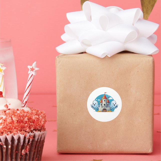 Pegatina Redonda spooky house and ghost (Fiesta)