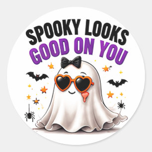 Pegatina Redonda Spooky Looks Good On You Divertido Fantasma Hallow