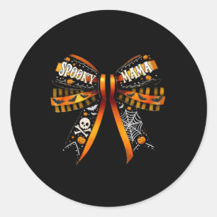 Pegatina Redonda Spooky Mama Coquette Bow Pumpkin Cute Halloween Wo
