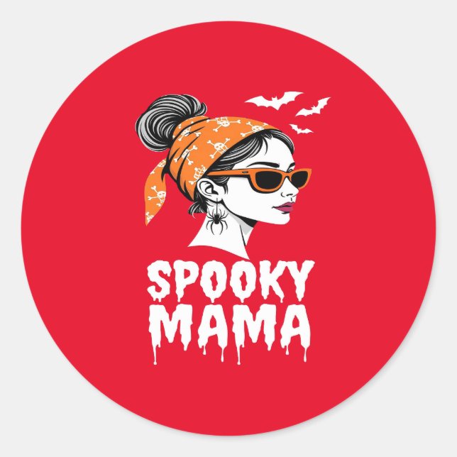 Pegatina Redonda Spooky Mama Halloween Retro Design (Anverso)