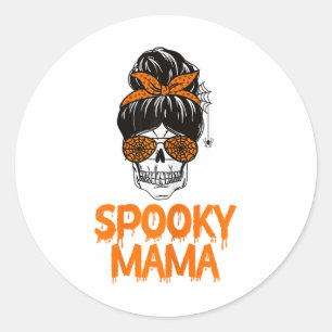 Pegatina Redonda Spooky Mama Lazy Halloween Disstume Skull Messy Bu