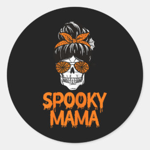 Pegatina Redonda Spooky Mama Lazy Halloween Disstume Skull Messy Bu